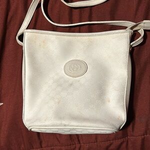 Vintage White Monogram Small Gucci Shoulder Purse